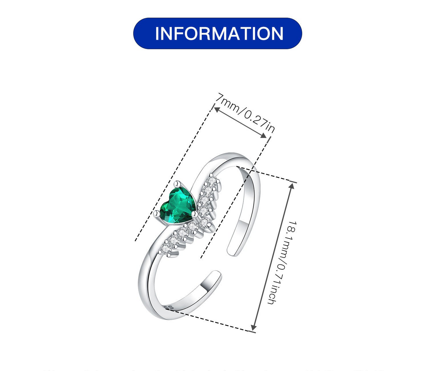 Anillo Heart Green Plata Ley 925