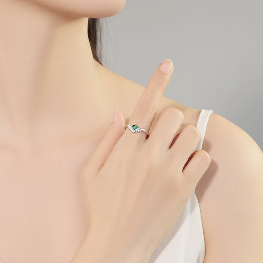 Anillo Heart Green Plata Ley 925