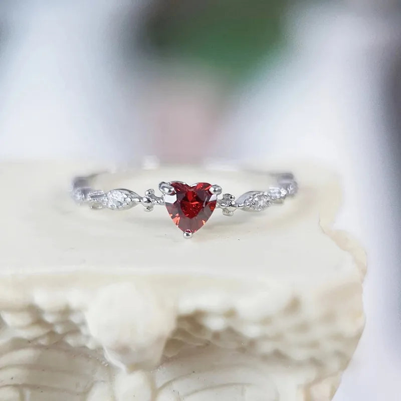 Anillo Heart Red Plata 925
