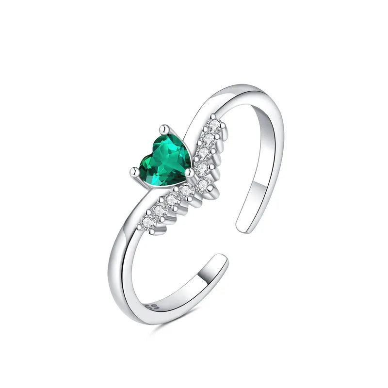 Anillo Heart Green Plata Ley 925