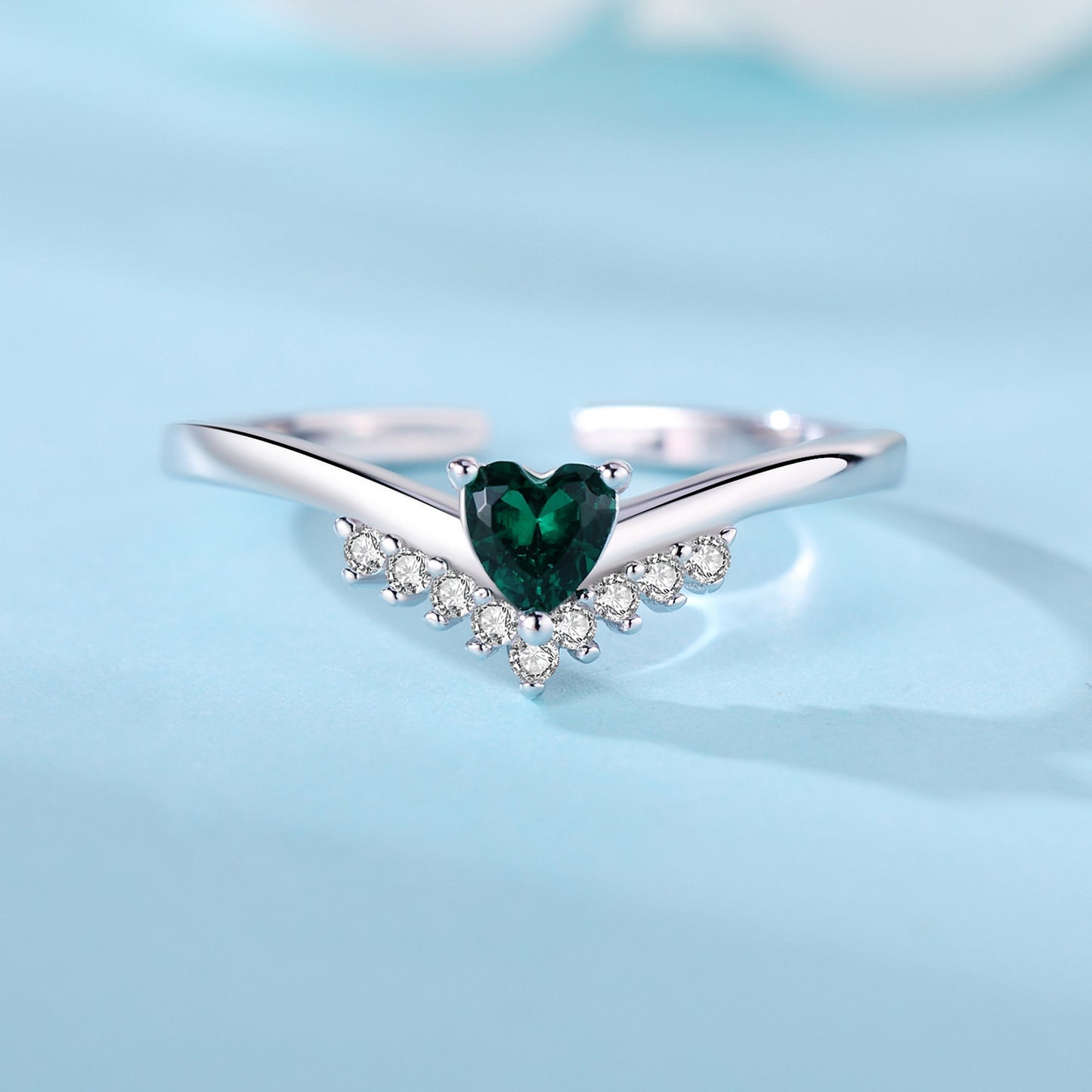Anillo Heart Green Plata Ley 925