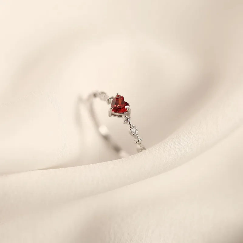 Anillo Heart Red Plata 925