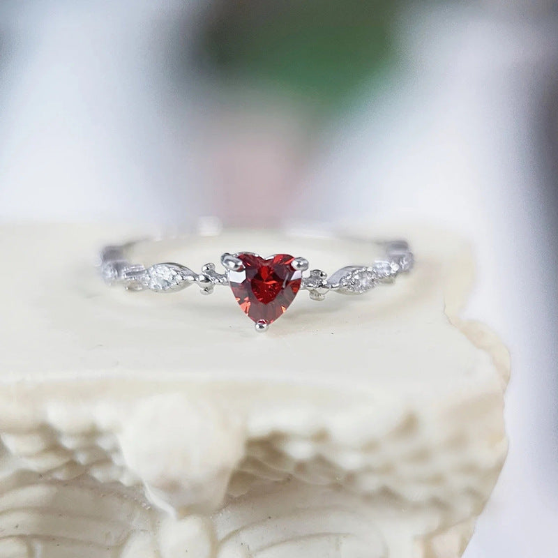 Anillo Heart Red Plata 925