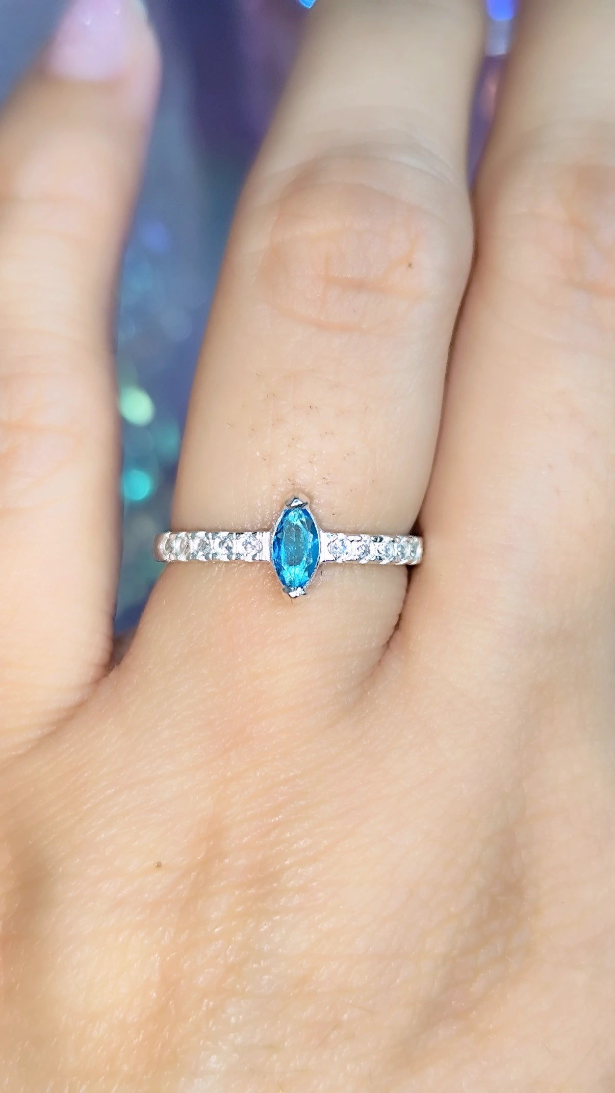 Anillo Zirconia Azul Plata Ley 925