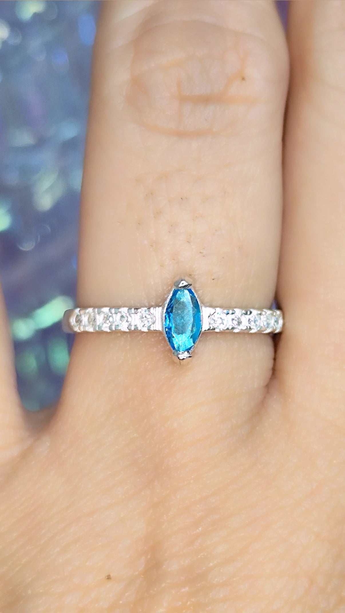 Anillo Zirconia Azul Plata Ley 925