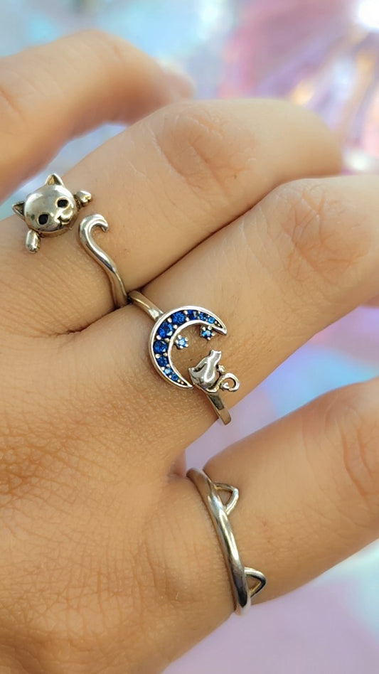 Anillo Gato Lunar Plata 925