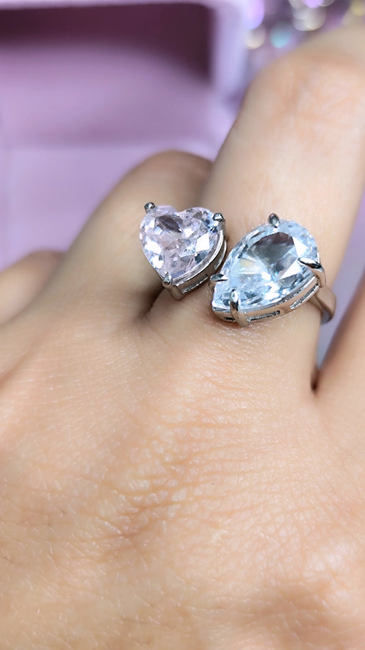Anillo Corazón Cristales Plata Ley 925