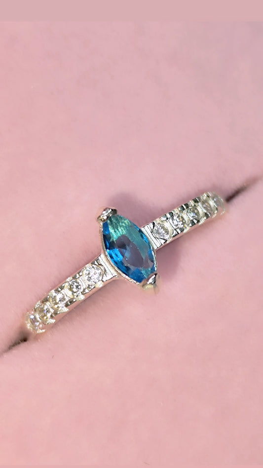 Anillo Zirconia Azul Plata Ley 925